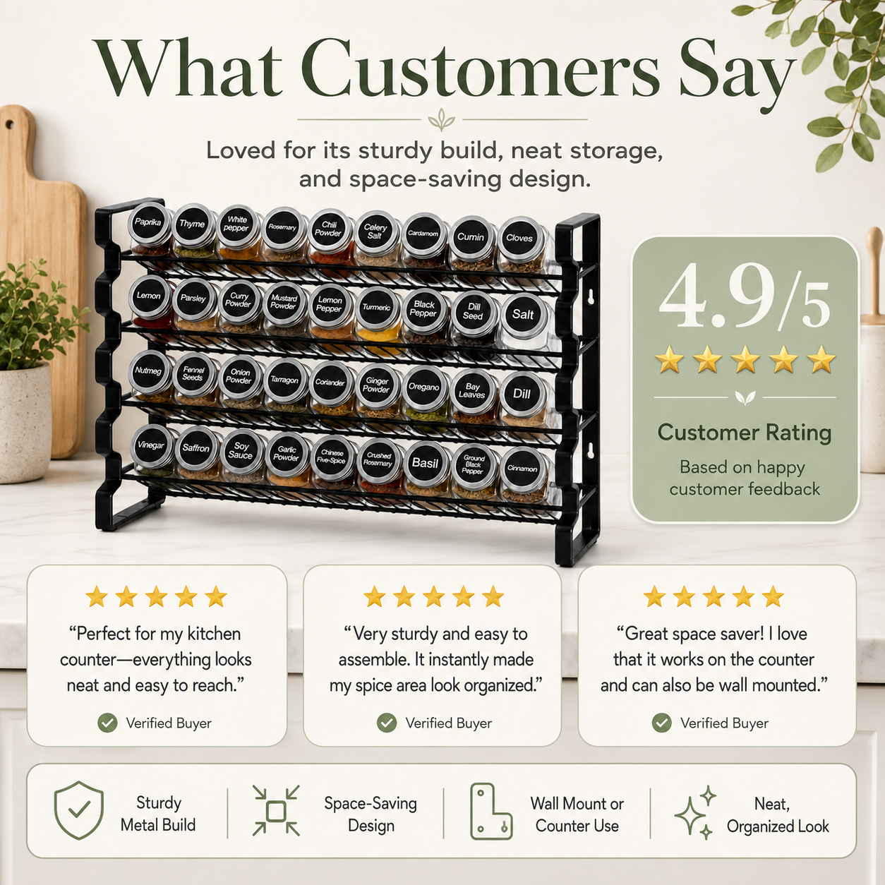 23×16 Spice Rack Organizer with 36 Glass Jars