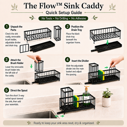 The Flow™ Sink Caddy | Kitchen Sink Organizer with Drain Tray
