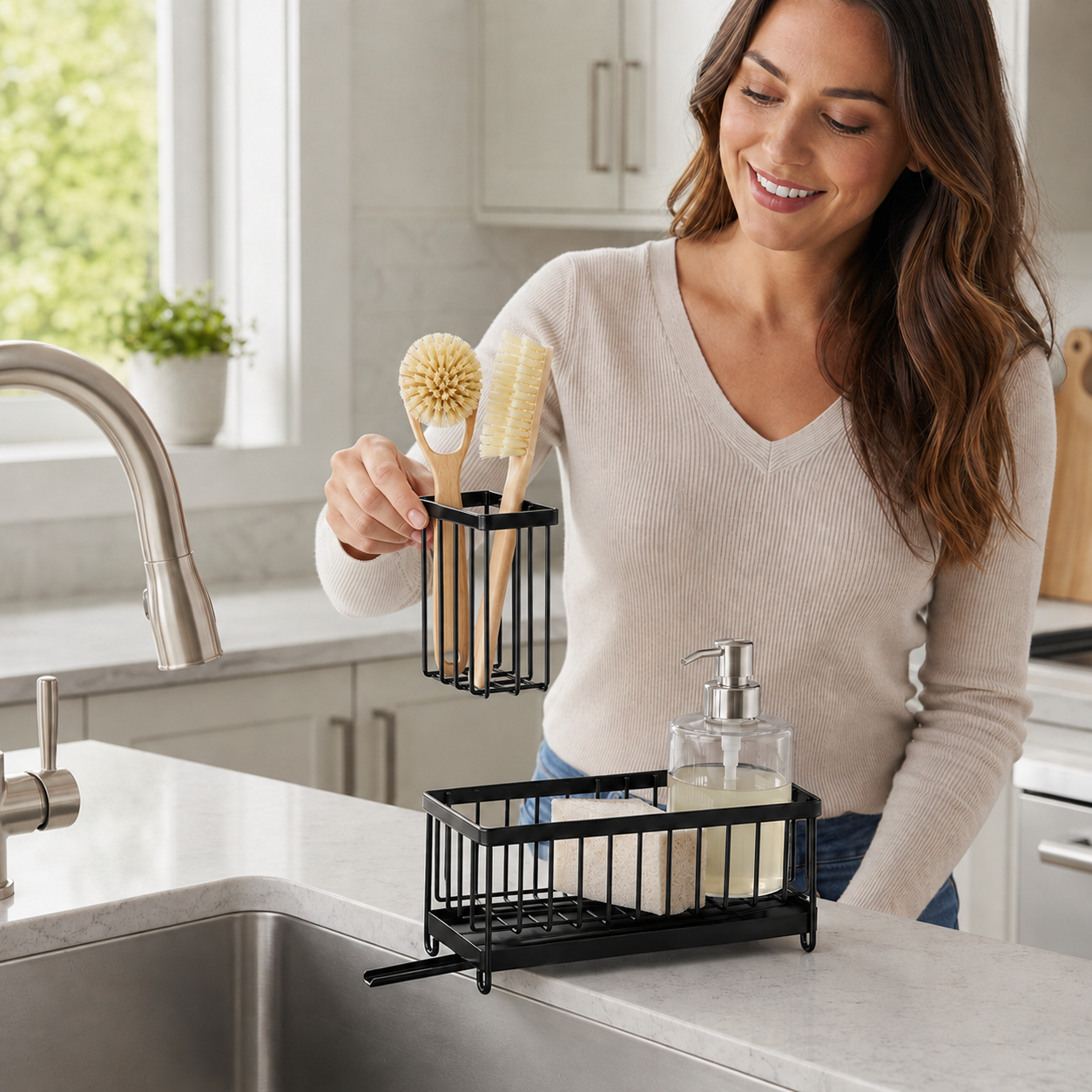 The Flow™ Sink Caddy | Kitchen Sink Organizer with Drain Tray