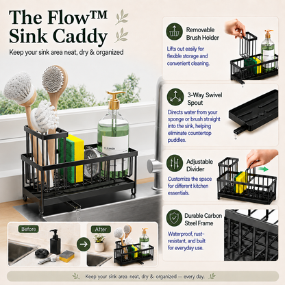 The Flow™ Sink Caddy | Kitchen Sink Organizer with Drain Tray