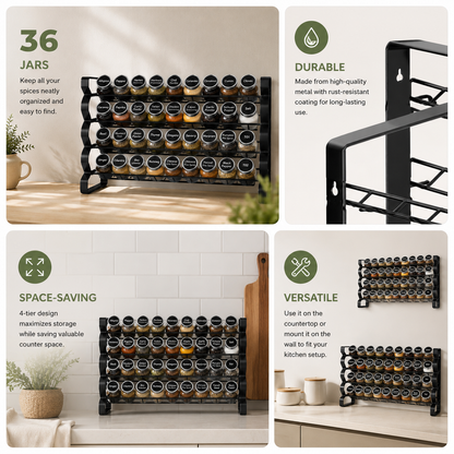23×16 Spice Rack Organizer with 36 Glass Jars