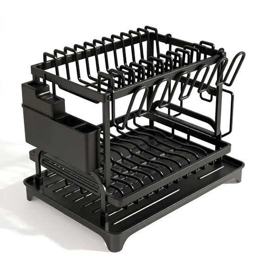 The Cascade™ Dish Rack | Large Capacity Kitchen Dish Drying Rack with Drain Board