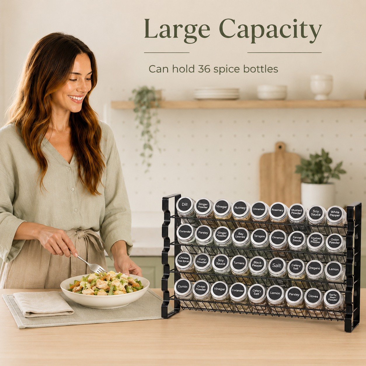 4-Tier Spice Rack Organizer with 36 Glass Jars | Simarka