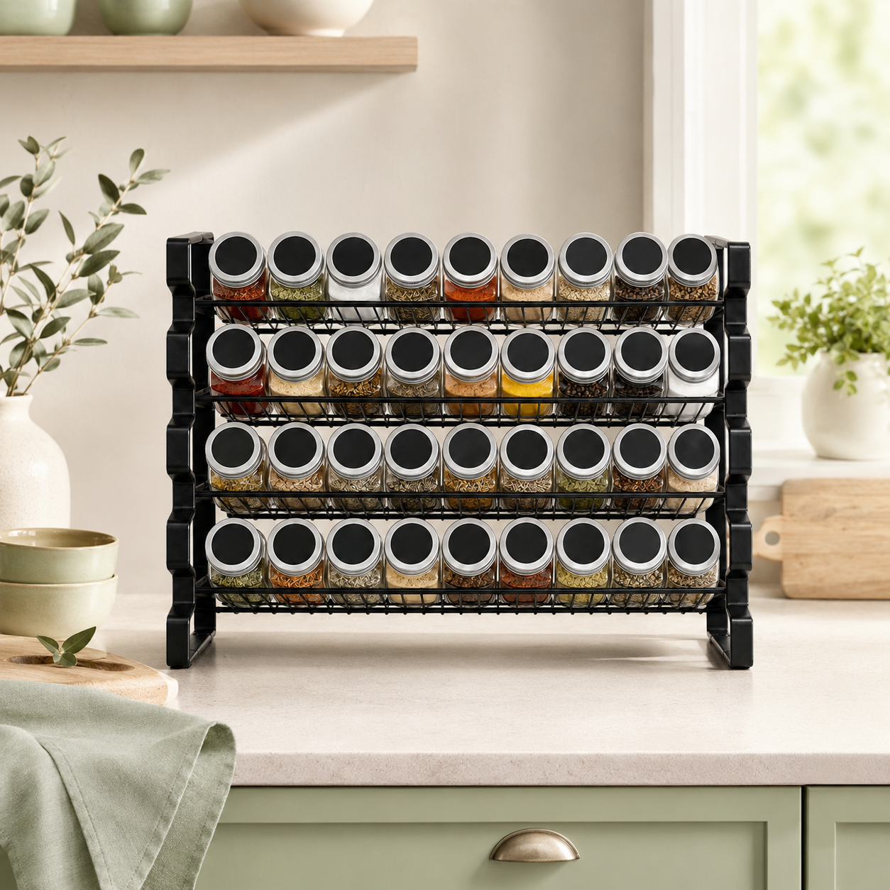 23×16 Spice Rack Organizer with 36 Glass Jars