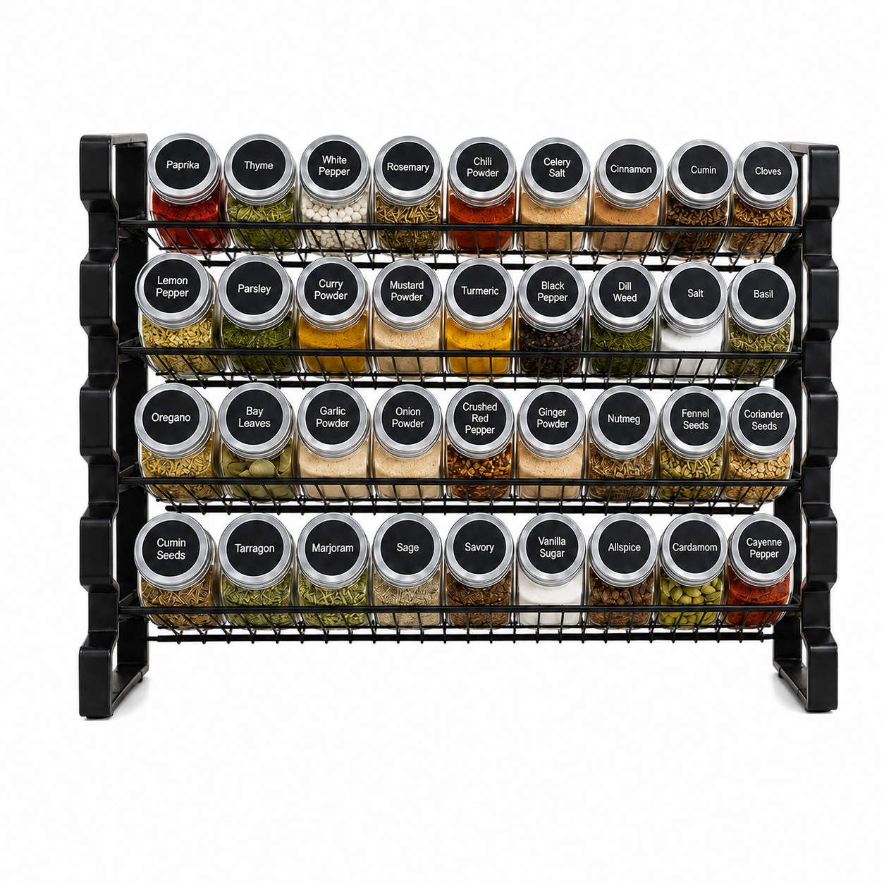 4-Tier Spice Rack Organizer with 36 Glass Jars | Simarka
